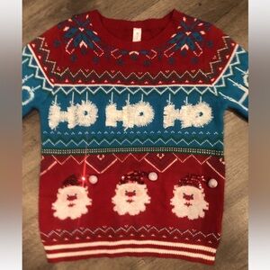 Ugly Christmas Sweater Juniors Large 11/13 Santa Ho Ho Ho Embellished